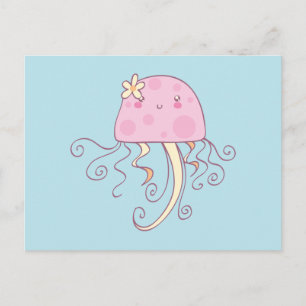 Postal Personalizado azul rosado lindo Jellyfish