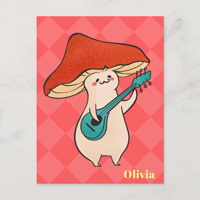 Postal Personalizado Banjo Mushroom Toadstool Formas 3D P (Anverso)