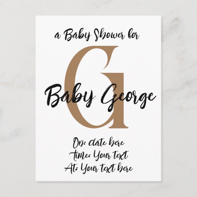 Postal personalizado Bebé ducha nombre en monograma invit (Anverso)