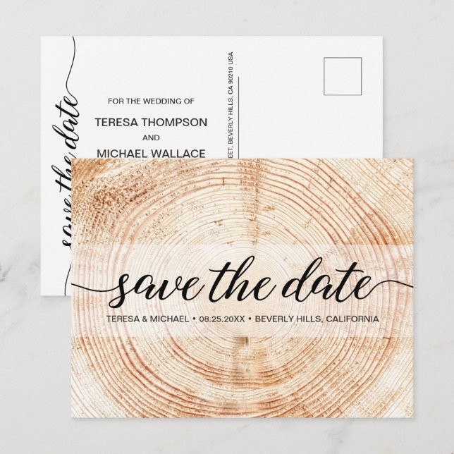 Postal Personalizado Boda Rústico de Grano de Madera Mode (Anverso / Reverso)