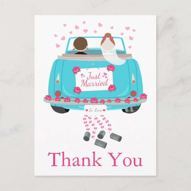 Postal Personalizado Bride Groom Boda Rosa Azul (Anverso)