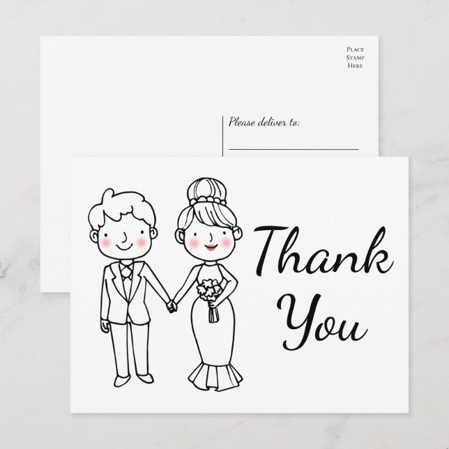 Postal Personalizado caprichosa Bride Groom Boda Gracias (Anverso / Reverso)