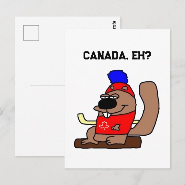 Postal Personalizado castor de hockey en camiseta de hoja (Anverso / Reverso)
