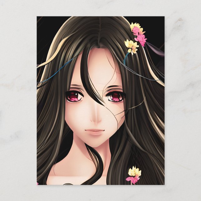 Postal Personalizado Chica de Pink Eyed Brunette Anime (Anverso)