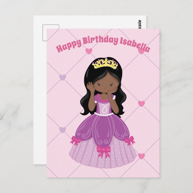 Postal Personalizado Chica de princesa afroamericana (Anverso / Reverso)