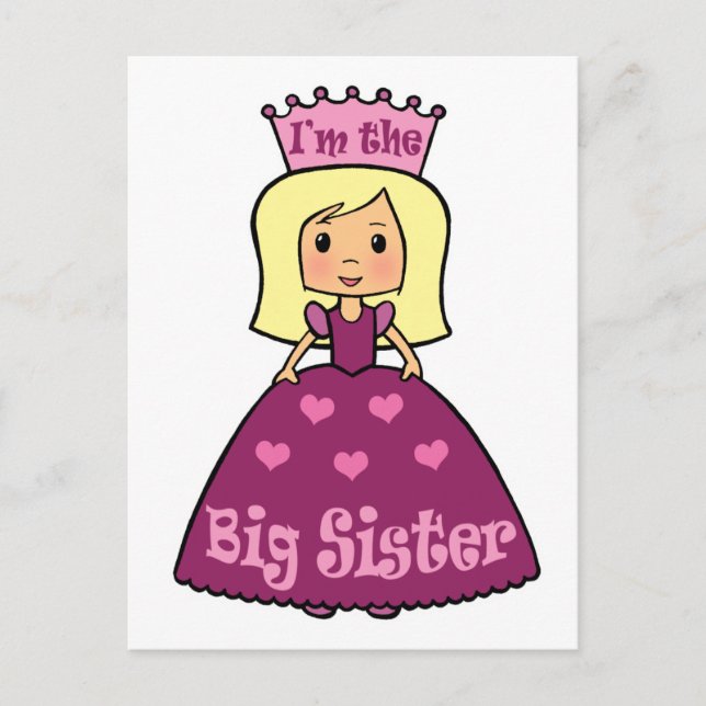 Postal Personalizado Clip Art Cute Gran Hermana Princesa  (Anverso)
