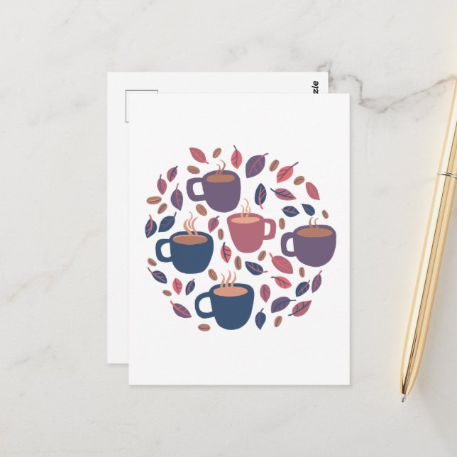Postal Personalizado colorido del café matutino Cute Past (Anverso/Reverso In Situ)
