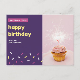 Postal Personalizado - Cumpleaños del pastel rosa y viole