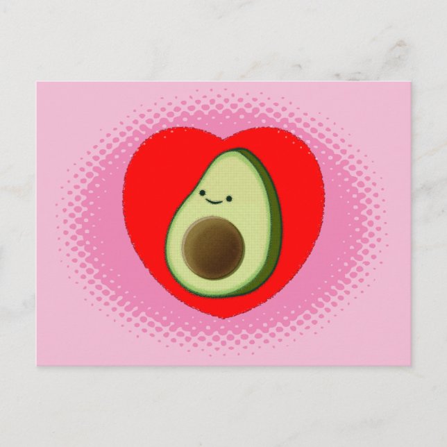 Postal Personalizado Cute De Aguacate En Rosa Del Corazón (Anverso)