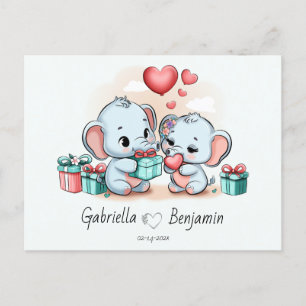 Postal Personalizado Cute Elephant Lover Día de San Valen