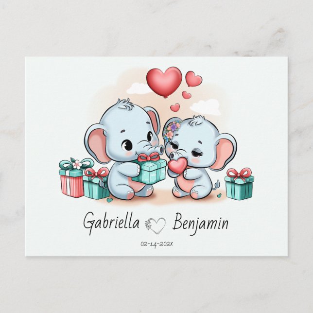 Postal Personalizado Cute Elephant Lover Día de San Valen (Anverso)