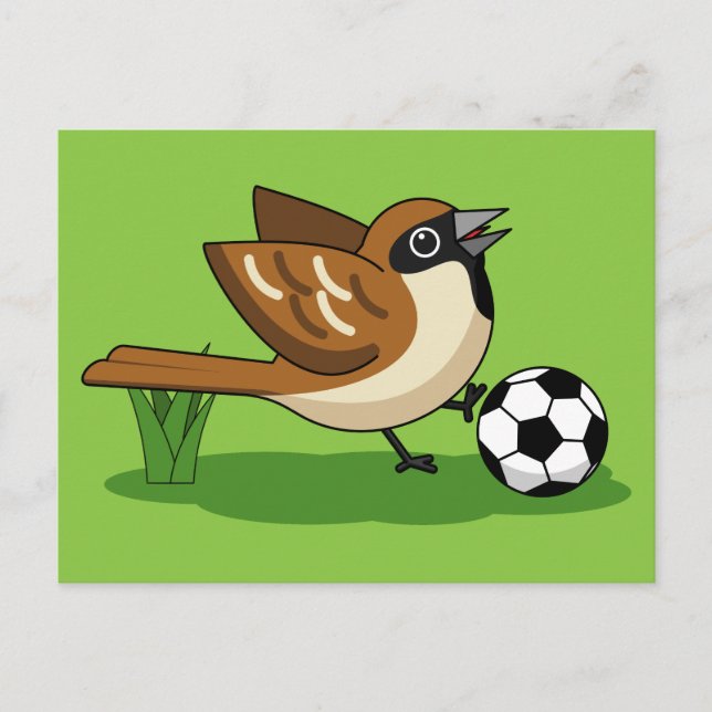 Postal Personalizado Cute Sparrow Jugando Fútbol (Anverso)