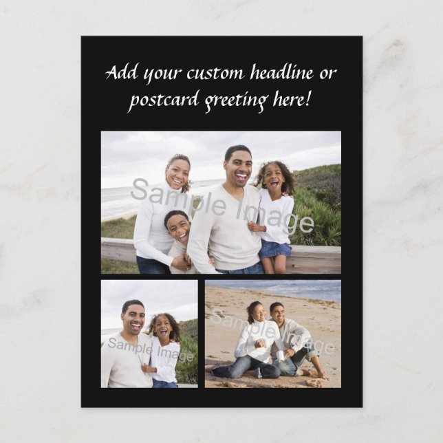 Postal Personalizado de 3 Collages de fotos (Anverso)
