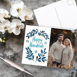 Postal Personalizado de acuarela botánica feliz Hanukkah