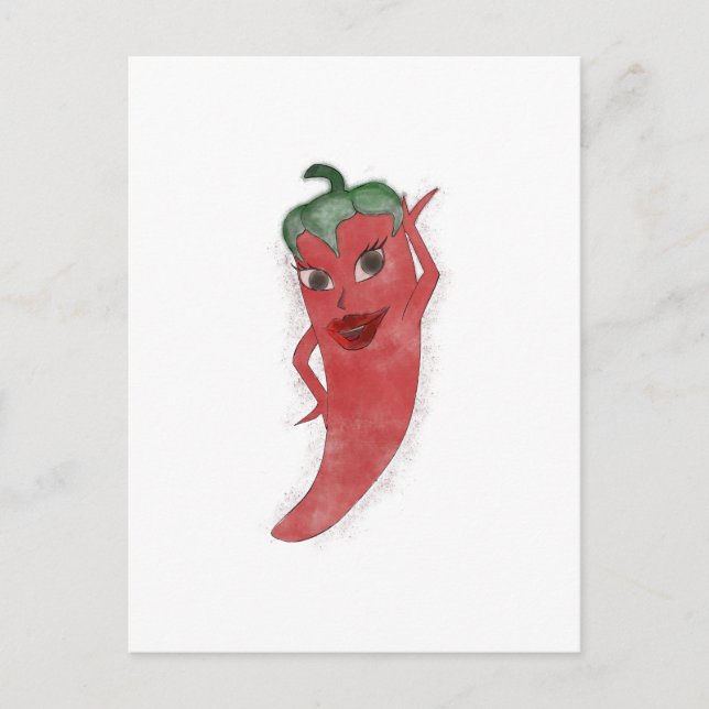 Postal Personalizado de acuarela Red Hot Pepper Diva (Anverso)