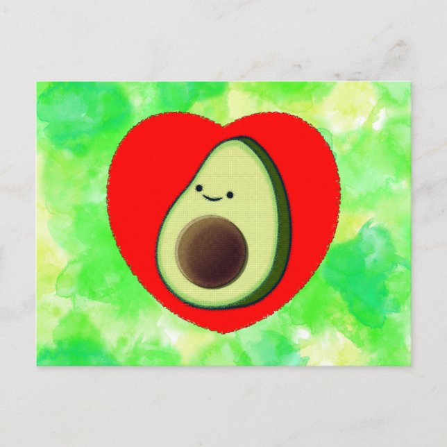 Postal Personalizado de aguacate lindo en el corazón rojo (Anverso)