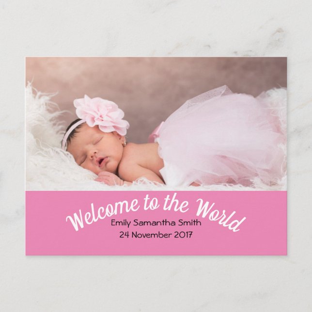 Postal Personalizado de anuncio de nacimiento foto niña b (Anverso)