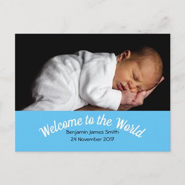 Postal Personalizado de anuncio de nacimiento Foto niño b (Anverso)