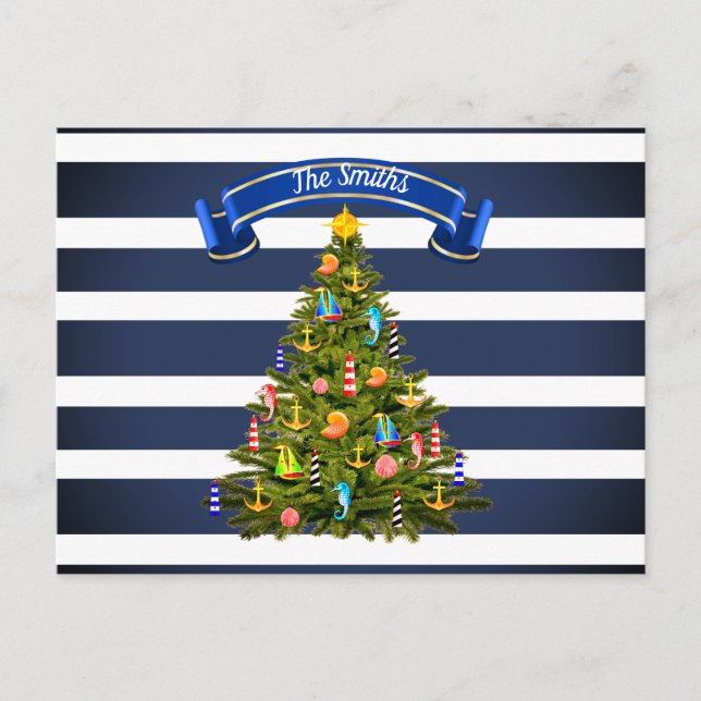 Postal Personalizado de árbol de Navidad náutico (Anverso)