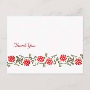 Postal Personalizado de borde floral de oro rojo gracias 