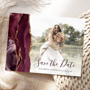Postal Personalizado de Burgundy Gold Agate foto salva la