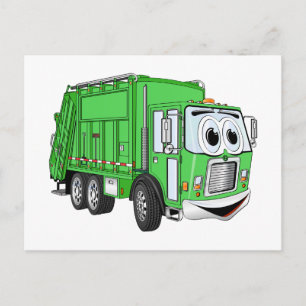 Postal Personalizado de camión de basura sonriente verde