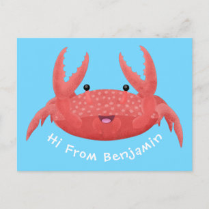 Postal Personalizado de cangrejo rojo lindo ilustracion