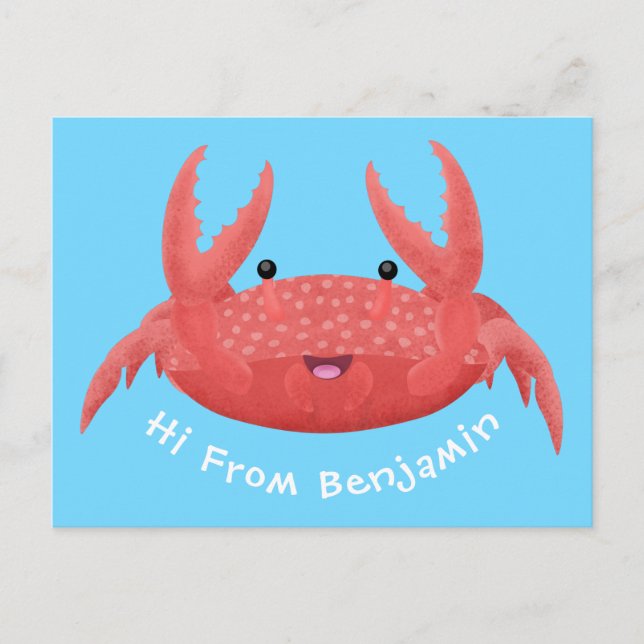 Postal Personalizado de cangrejo rojo lindo ilustracion (Anverso)