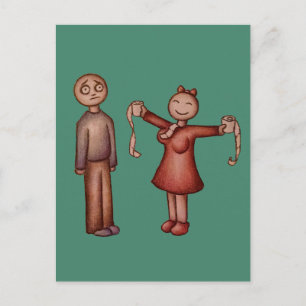 Postal Personalizado de Chica rellenando camiseta con pap