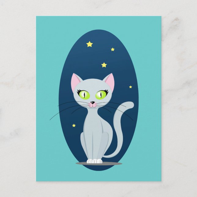 Postal Personalizado de cielo estrellado de felino lindo  (Anverso)