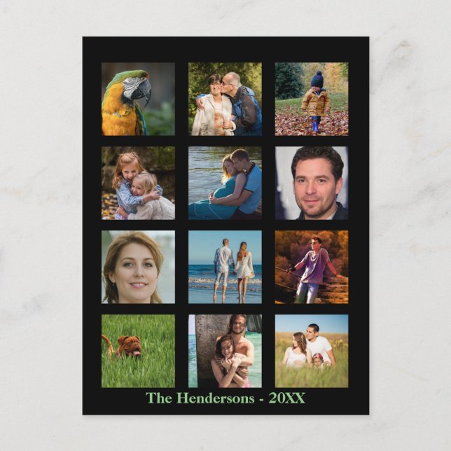 Postal personalizado de Collage de 12 fotos familiares ✨ (Anverso)