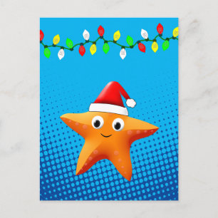 Postal Personalizado de Cut Starfish Santa Hat Navidades 