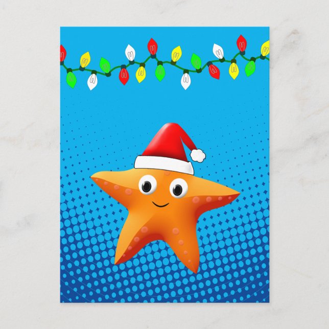 Postal Personalizado de Cut Starfish Santa Hat Navidades  (Anverso)