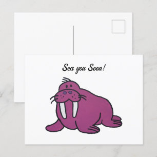 Postal Personalizado de Cute Purple Walrus, naturaleza am