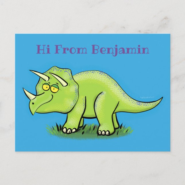 Postal Personalizado de dinosaurios de triceratops verde  (Anverso)