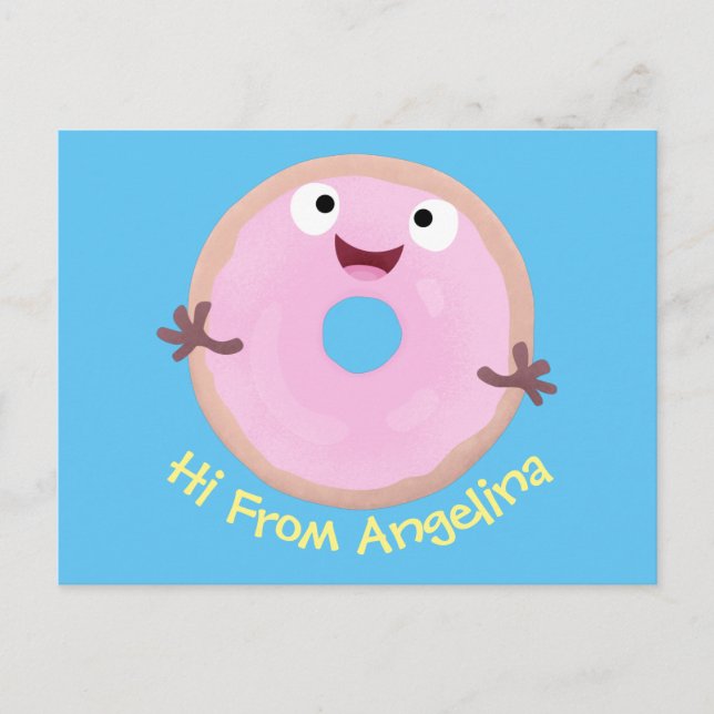 Postal Personalizado de donut rosa alegre y brillante (Anverso)