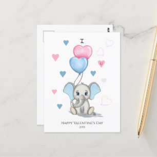 Postal Personalizado de elefante lindo San Valentín per