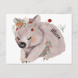 Postal Personalizado de Especkle de Oro Cute Baby Wombat