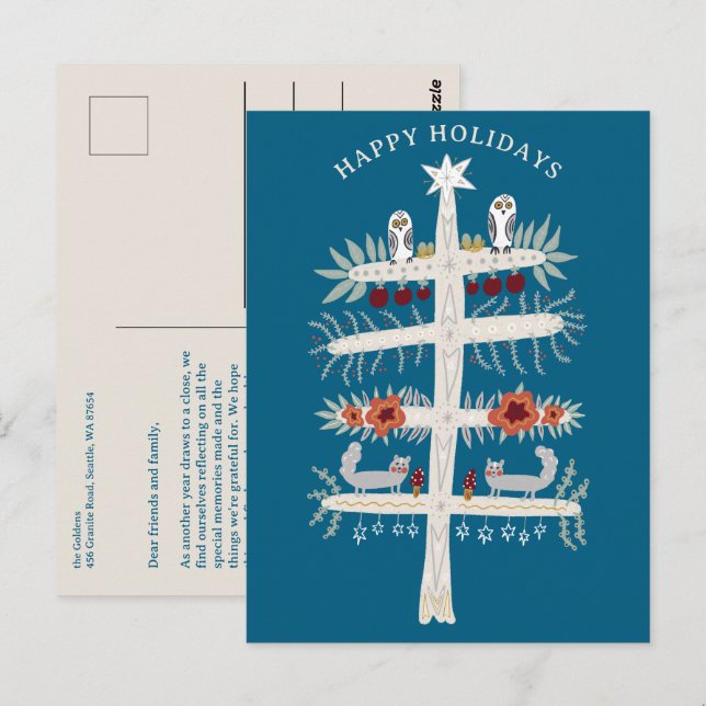 Postal Personalizado de feriado de Navidades Folk Tree of (Anverso / Reverso)