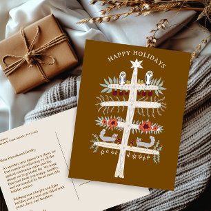 Postal Personalizado de feriado de Navidades Folk Tree of