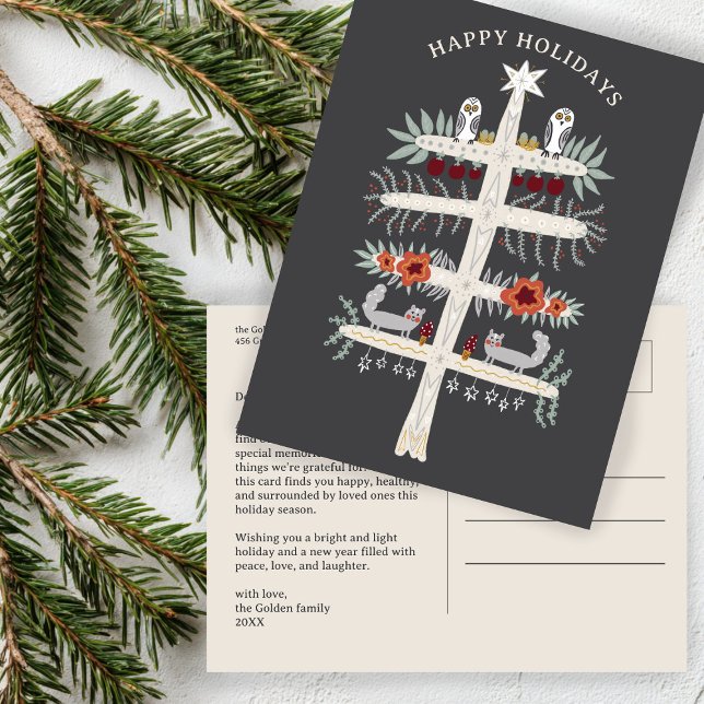 Postal Personalizado de feriado de Navidades Folk Tree of (Folk Tree of Life Christmas Holiday CUSTOM Scandi Postcard
)