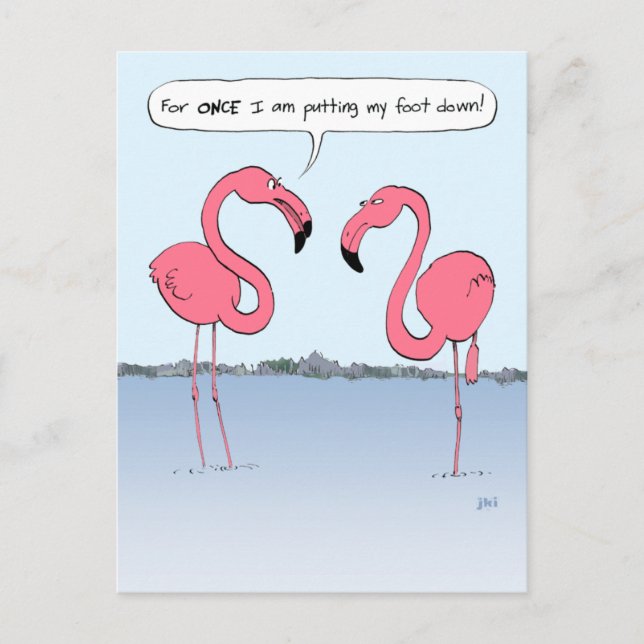 Postal Personalizado De Flamingos Rosados Divertidos Poni (Anverso)