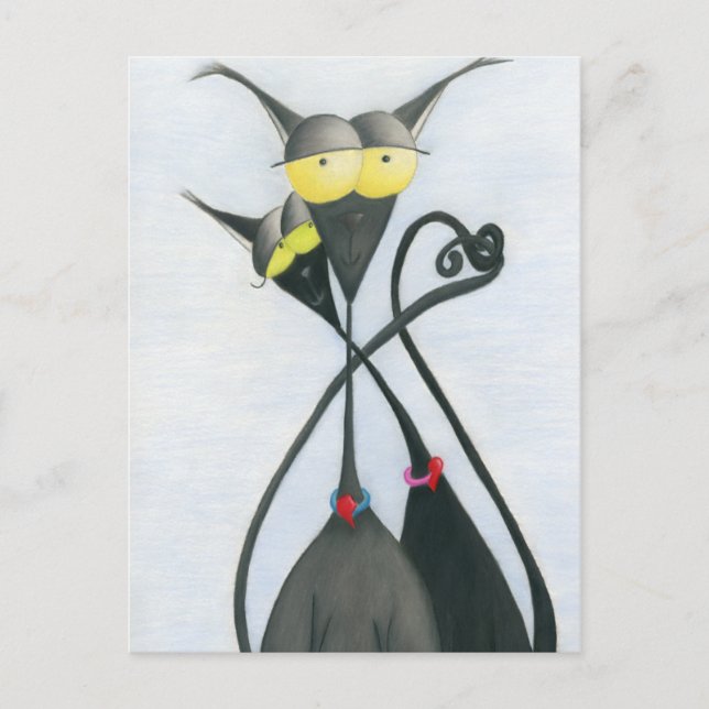 Postal Personalizado de gato negro y gris (Anverso)