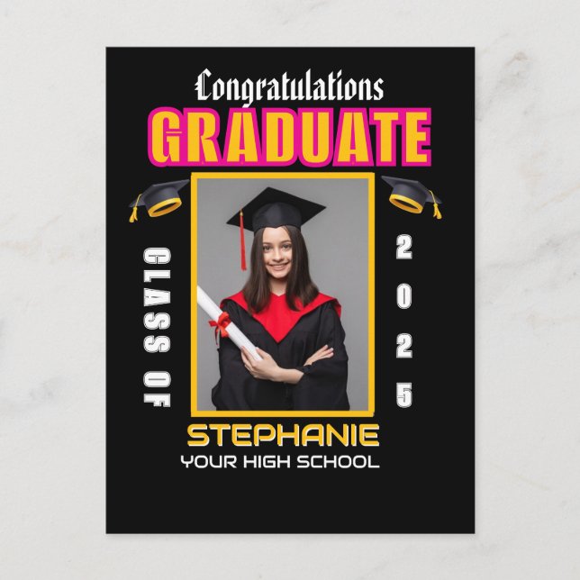 Postal Personalizado de Graduación de Foto Graduada Felic (Anverso)