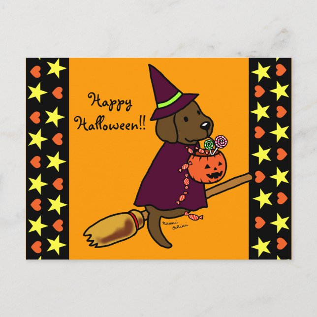 Postal Personalizado de Halloween Chocolate Labrador 1 (Anverso)
