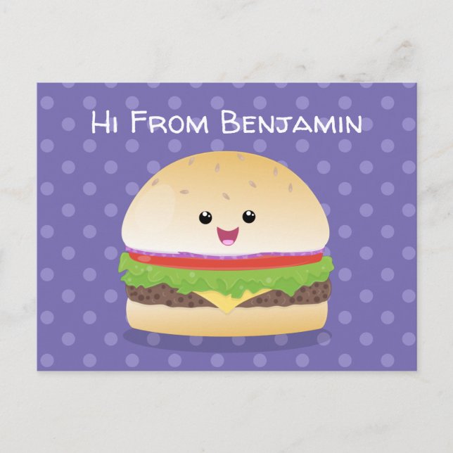 Postal Personalizado de hamburguesa kawaii feliz (Anverso)