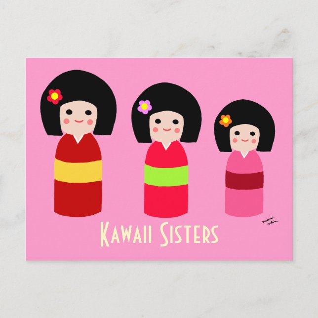 Postal Personalizado de hermanas de muñecas de Kokeshi (Anverso)
