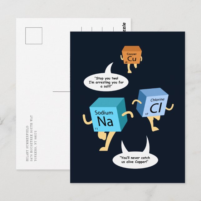Postal Personalizado de humor sobre química de tabla peri (Anverso / Reverso)