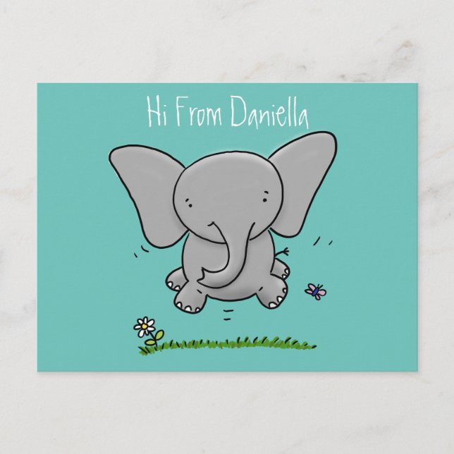 Postal Personalizado de ilustracion de elefante bebé grac (Anverso)