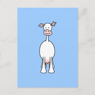 Postal Personalizado de la vaca blanca. Fondo azul.